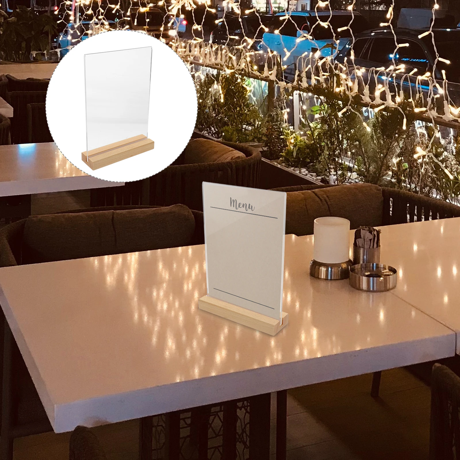 

T Shaped Sign Display Holder A5 Wood Base Acrylic Material Menu Rack For Retail Store Supermarket Exhibition Lightweight Easy