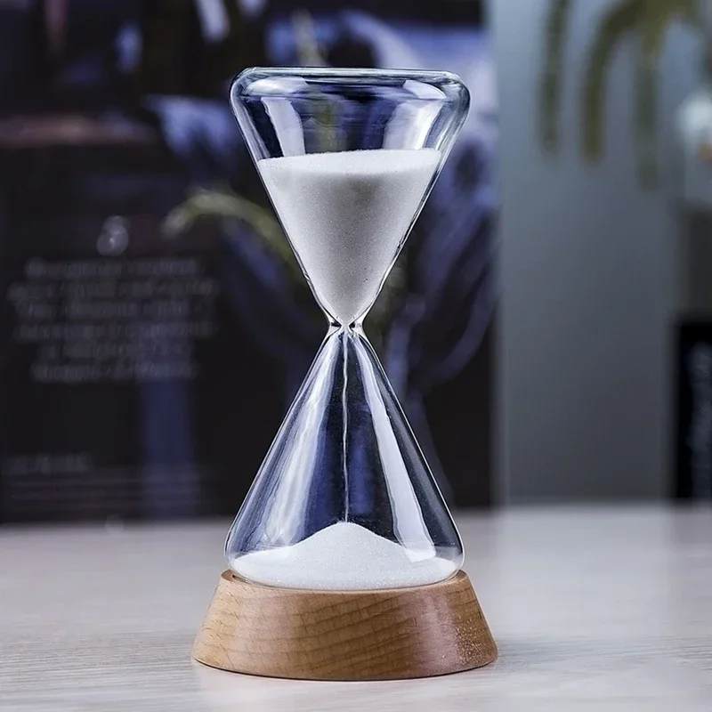Nordic Glass Droplet Time Hourglass with Wood Base Home Decoration Crafts Gift Desktop Ornament Office Timer