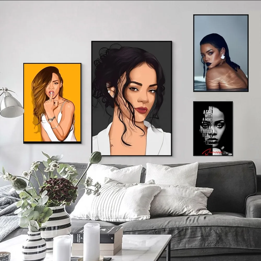 Work-Girls-R-Rihannan Classic Poster Self-adhesive Art Poster Retro Kraft Paper Sticker DIY Room Bar Vintage Decorative Painting