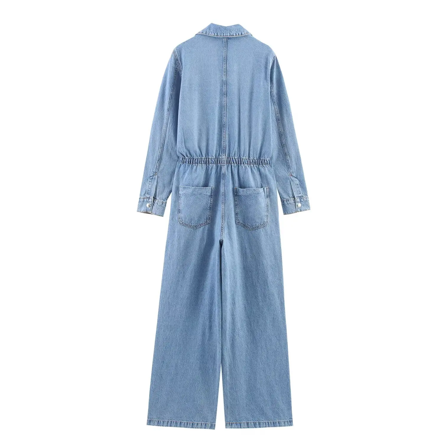 

Women's new fashion adjustable waist design casual single breasted denim jumpsuit retro long sleeved pocket women's jumpsuit