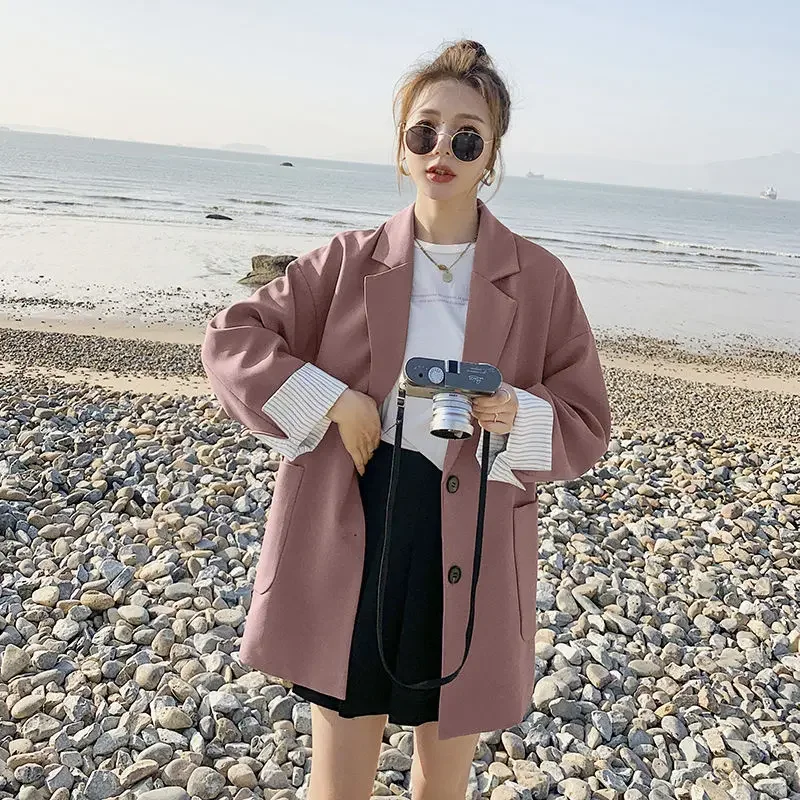 SuperAen Pink Small Blazer Women's 2023 Spring and Autumn New Chic Korean Loose Oversize Blazer Top