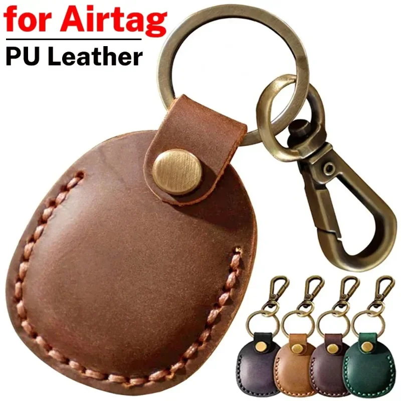 Handmade PU Leather Protective Holder for Apple Airtag Keychain Full Coverage Case Cover Full Coverage Protectors for Air Tag