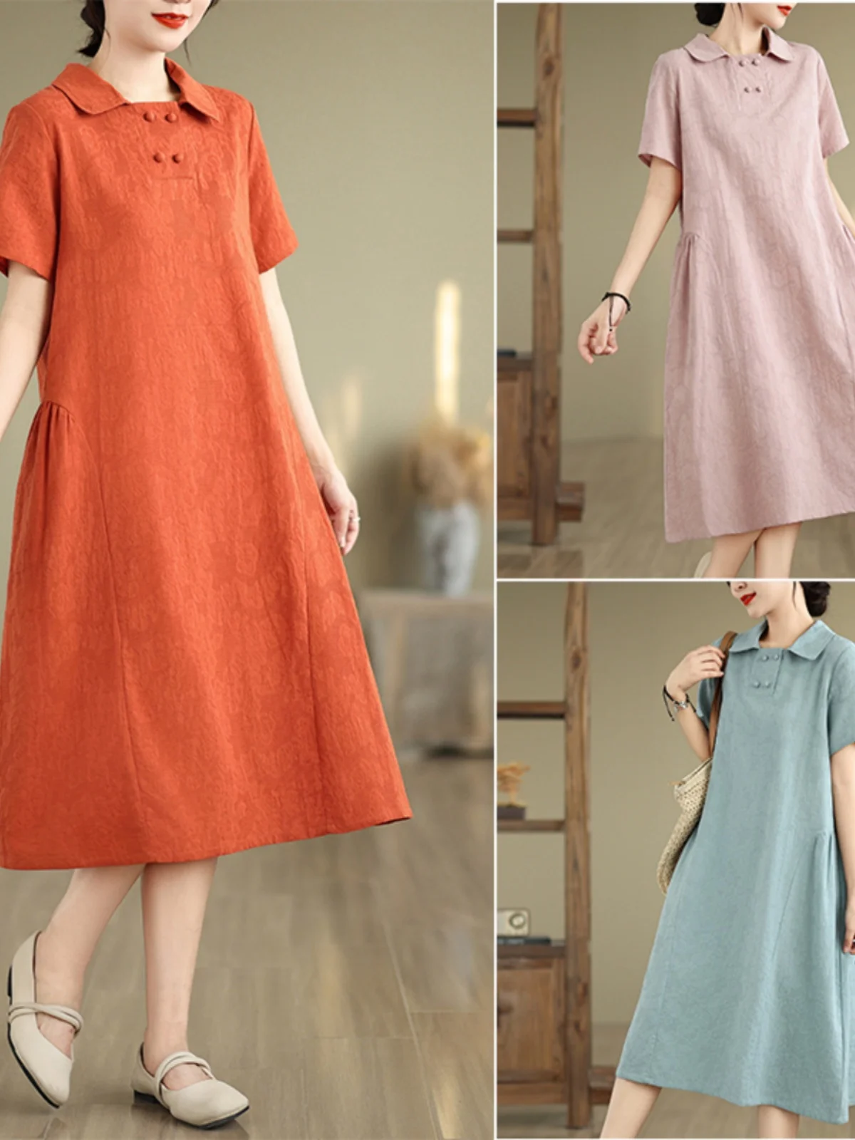 Женское хлопково-льняное платье с короткими рукавами и лацканами на пуговицах, повседневные платья, свободный крой, сарафан для изысканных женщин, летние платья, Vestidos Wh10