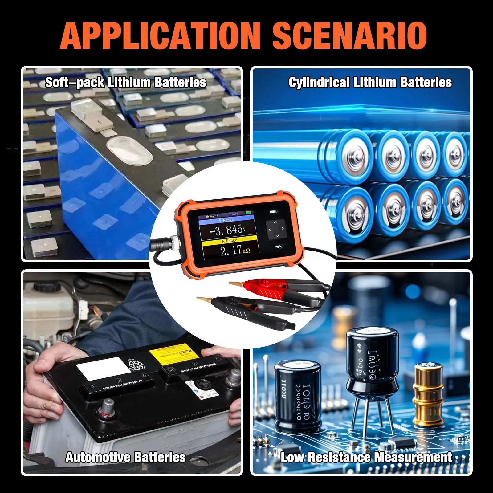 Battery Internal Resistance Tester PBRM-1 0-100Ω 0-±110V 1kHz Kelvin Clip Lithium Cell Voltage Meter with Sorting Mode