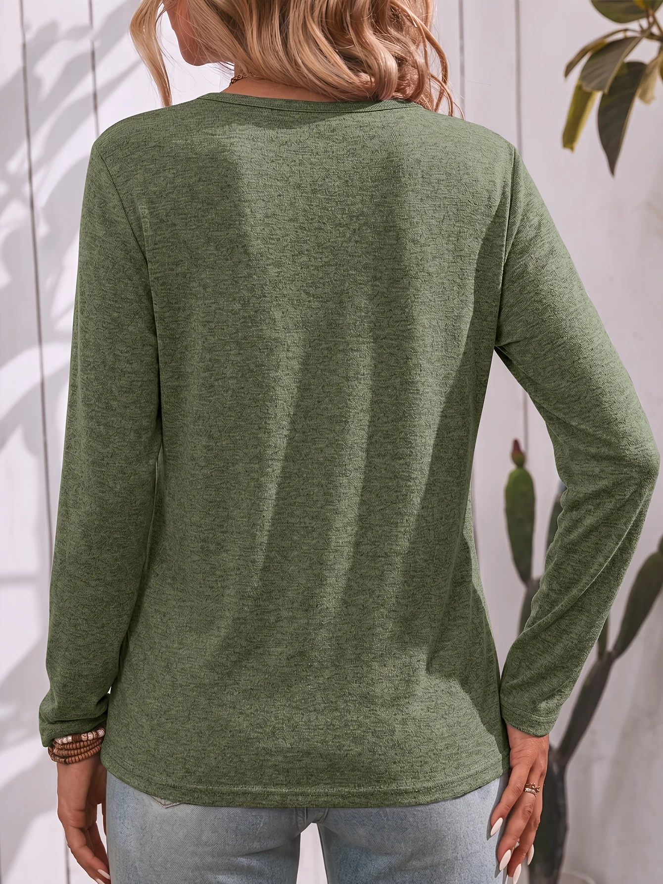 Premium Weiches Atmungsaktives Hautfreundliches Baum des Lebens Print V-Ausschnitt Langarm-T-Shirt Vielseitige Stilvolle Wahl für den Täglichen Arbeitsweg – Detail 10