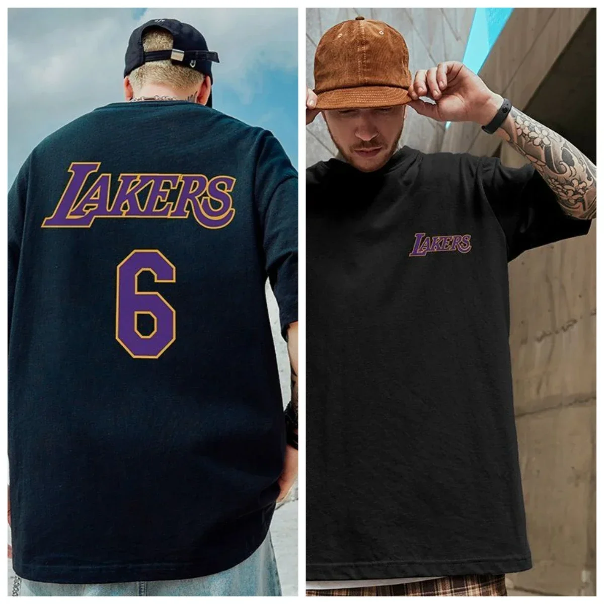 

James No. 6 100% Cotton American Laker Short-sleeved T-shirt Summer Sports Couples