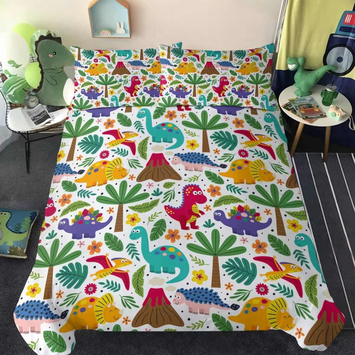 Cute Cartoon Dinosaur Duvet Cover Full King Jungle Animal Comforter Cover Dinosaur Bedding Set Lovely Animal World Bedroom Decor