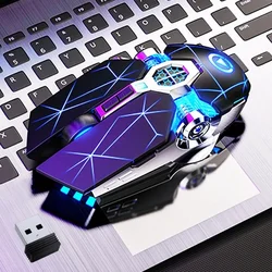 Bezprzewodowa optyczna mysz do gier USB 2.4G 1600 DPI 7 kolorów podświetlana diodami LED ciche myszy z możliwością ładowania do laptopa PC