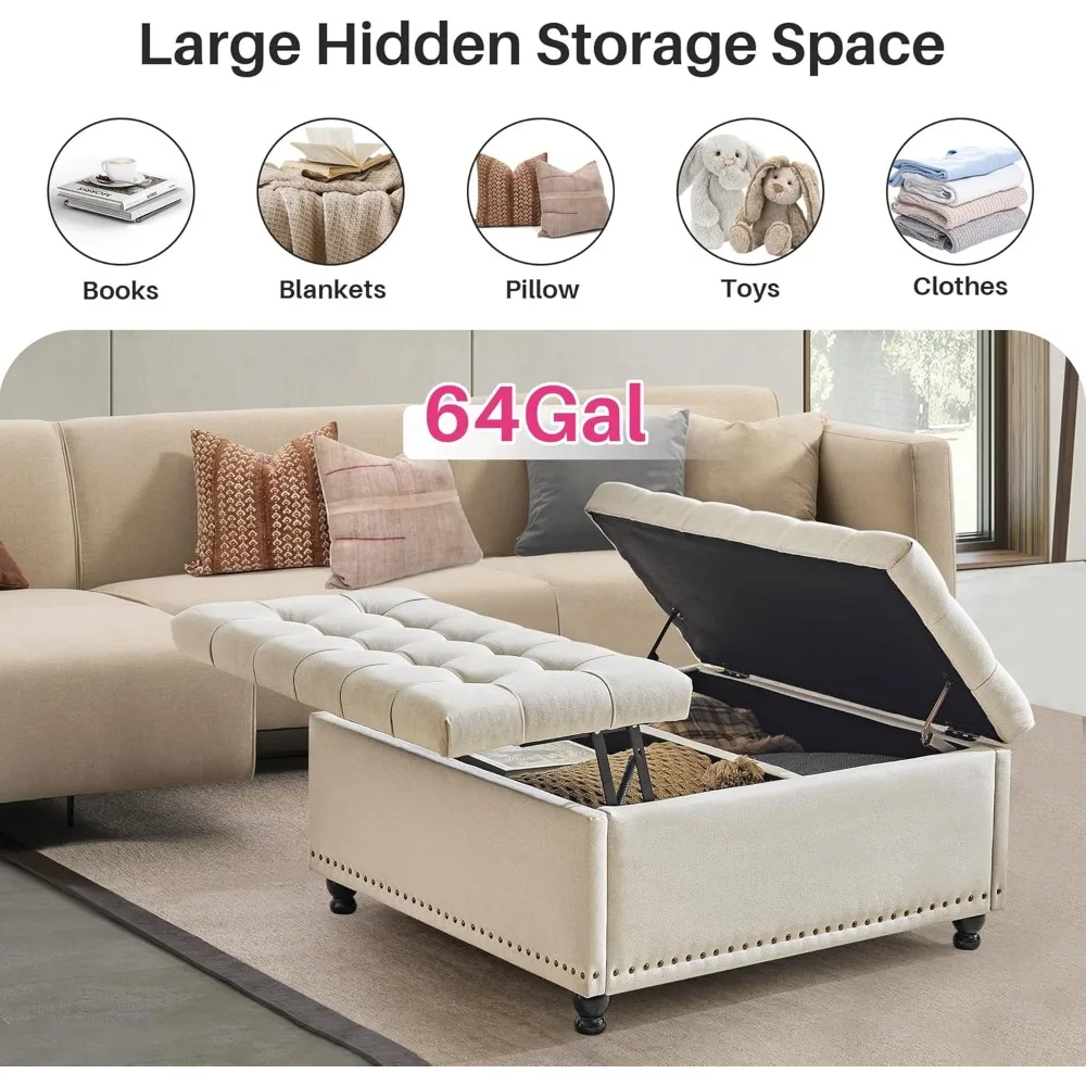 Redlife 35 Inch Large Square Storage Ottoman Bench, Storage Ottoman Coffee Table Large Square Ottoman with Storage Lift Top Tuft