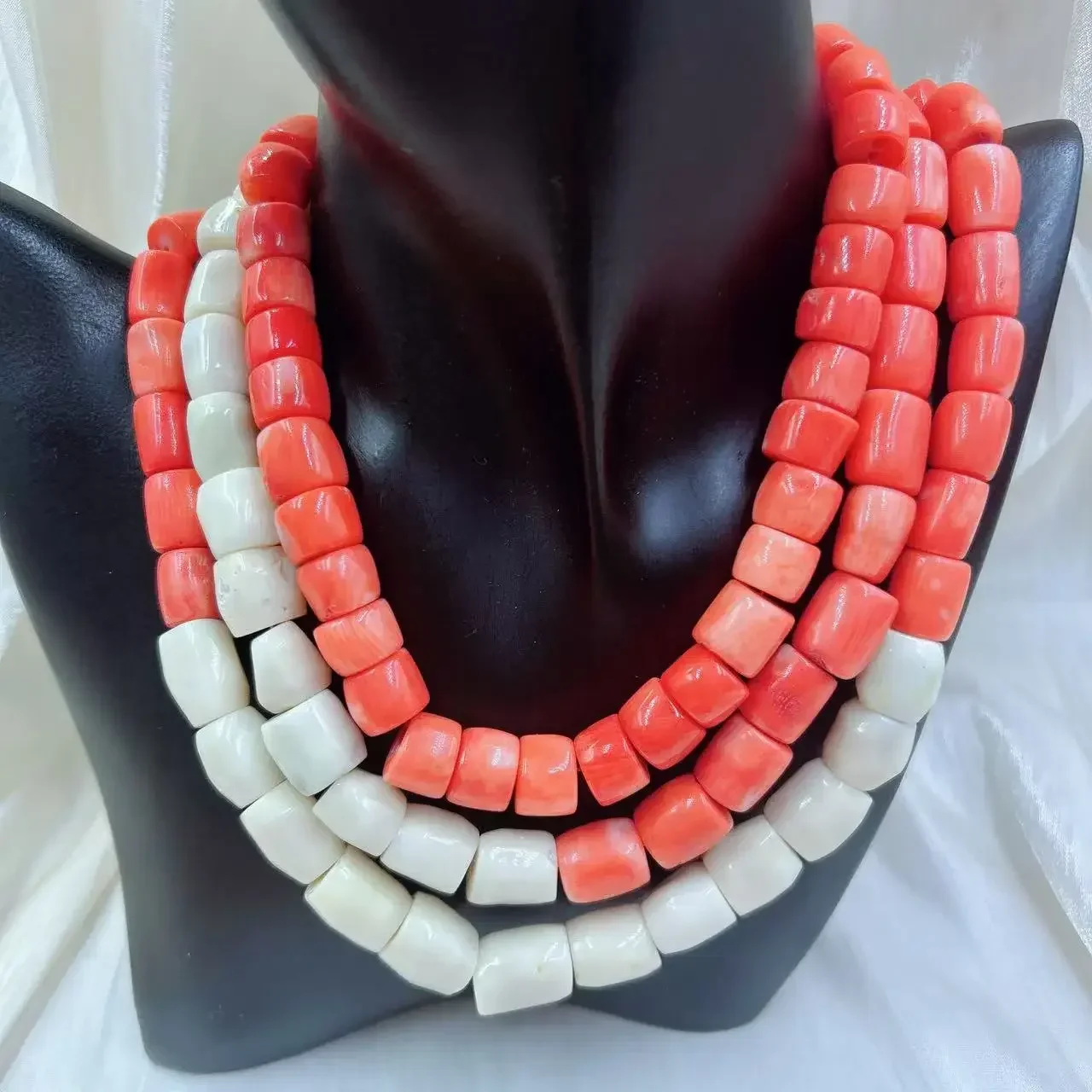 Orange Red Vintage Round Natural Sea Bamboo Coral Women Jewelry Short Collar Necklace 17-20inch view 4