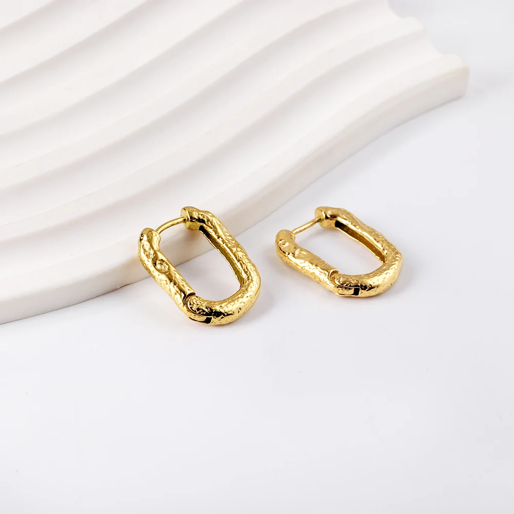 LUXUSTEEL Golden Plated Stainless Steel Irregular U Shape Hoop Earrings For Women Geometric Party VIntage Korean Jewelry New