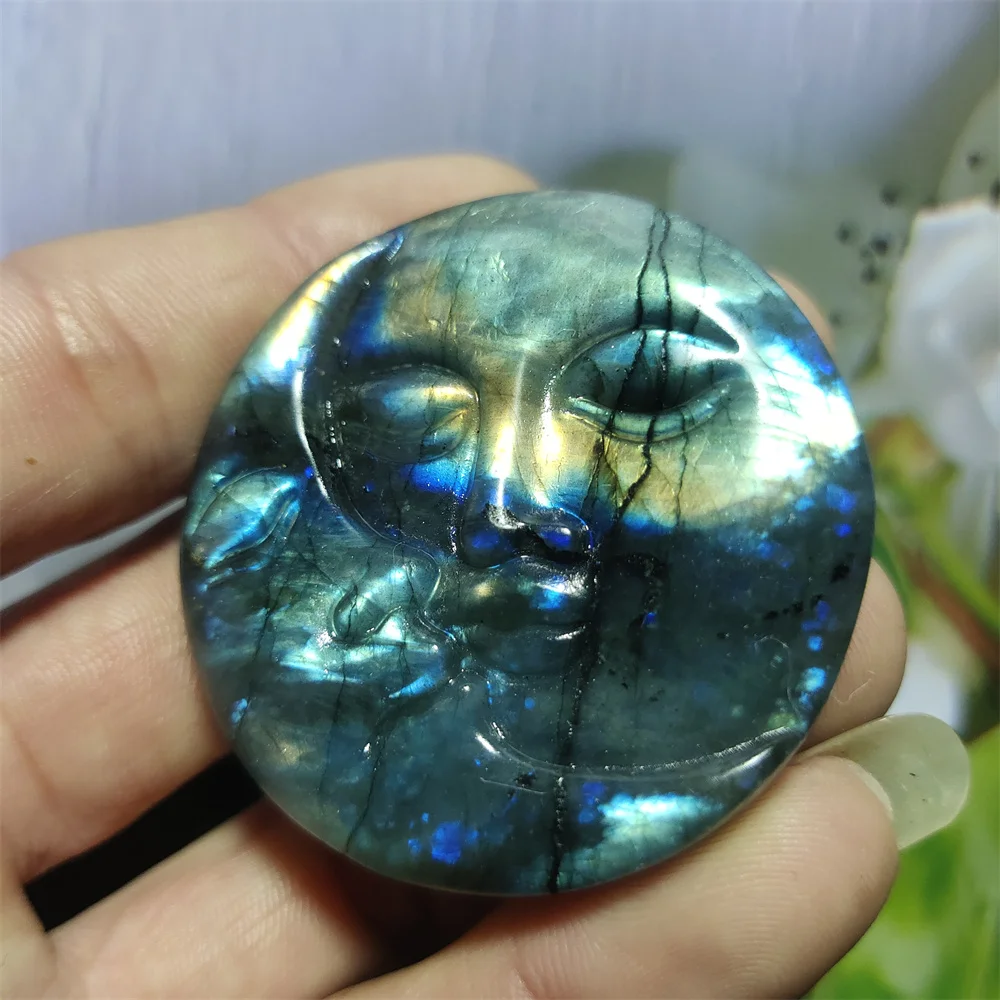 Labradorite Carving Sun Moon Face Hand-Carved Crafts Natural Crystals Quartz Healing Reiki Home Decoration