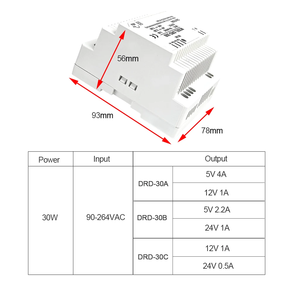 DRD-30 Series Dual Output DIN Rail Switching Power Supply 30W AC-DC Converter DRD-30A DRD-30B DRD-30C 5V 12V 24V SMPS