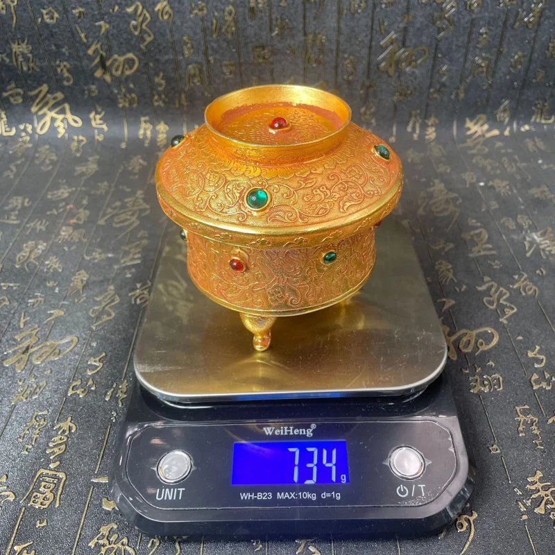 New Antique-Style Two-Piece Set with Inlaid Gemstones Alloy Triangle Cylinder Craft Ornament Miscellaneous