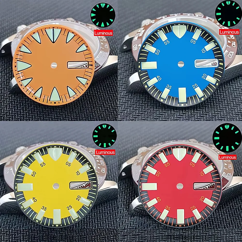 29MM Diameter Dual Calendar Watch Dial Green Luminous Dial for NH35/NH36 Watch Movement Accessories Parts