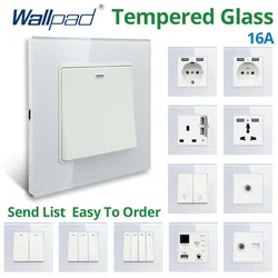 Wallpad White Tempered Glass Panel Wall 1 2 3 Way Curtain Switch USB EU UK EU Socket Outlet TV TEL RJ45 Sat 86*86mm