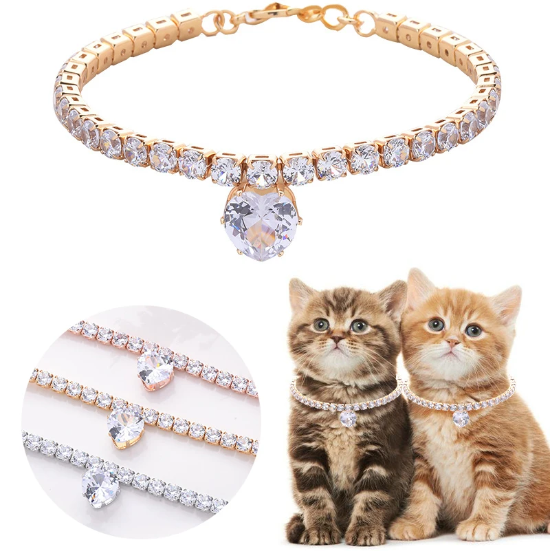 LuxuryCrystal Rhinestone Chain Collar for Dog and Cat, Adjustable Bling Kitten Necklace, Wedding Jewelry Accessories