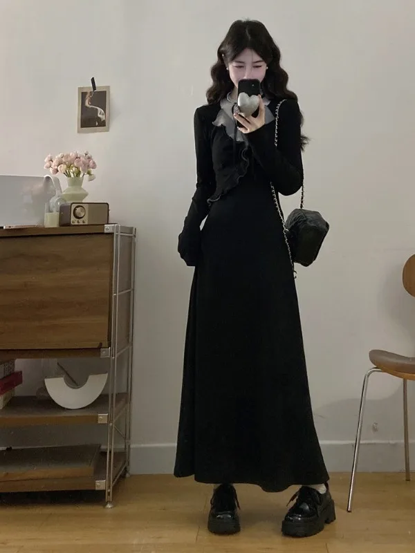 

French Sle Lace Splice V-Ne Long Dr Spring Season plus Size Women's Clothing Slimming A-Line Skirt Casual Wear