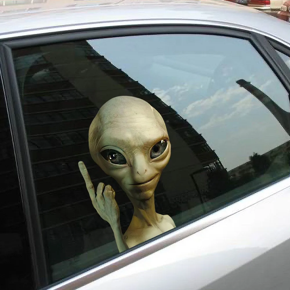 Autocollants de voiture Alien Waving, 1 pièce, autocollants en vinyle imperméables pour fenêtre de voiture, autocollants durables pour pare-chocs de véhicule, décoration amusante UFO universelle