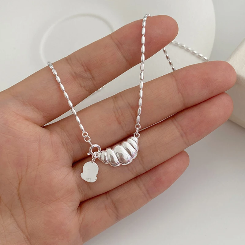 925 Sterling Silver Necklace Cute Bread Croissant Toast Pendant Food Simple for Women Girl Jewelry Gift Dropshipping Wholesale