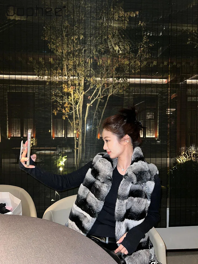 Autumn Winter New High-end Fashion Eco-friendly Rex Rabbit Fur Vest Women Korean Ins Trendy Patchwork Color Thickened Warm Vest