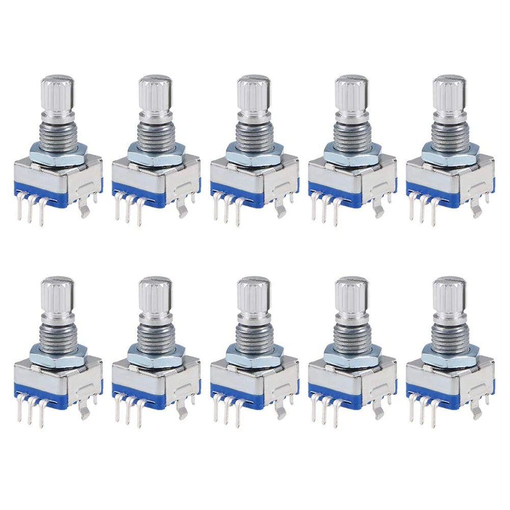 EC11 360 Degree Rotary Encoder Code Switch Digital Potentiometer EC11 5 Pins 15mm Shaft 10Pcs