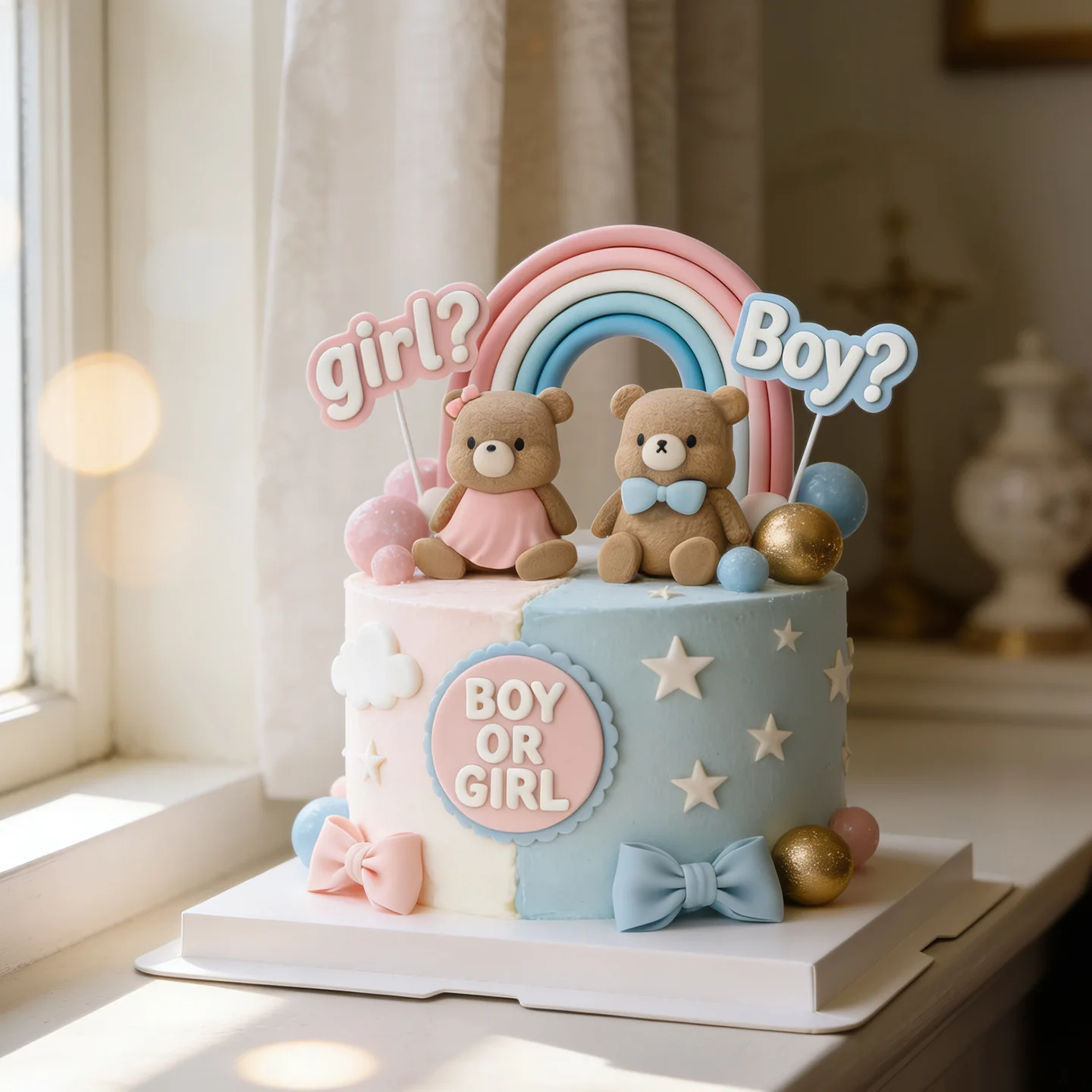 1SET Gender Reveal Cake Decorations Pink Blue Bears Cloud Balls Cake Toppers for Boys Girls Baby Shower Bear Birthday Cake Decor