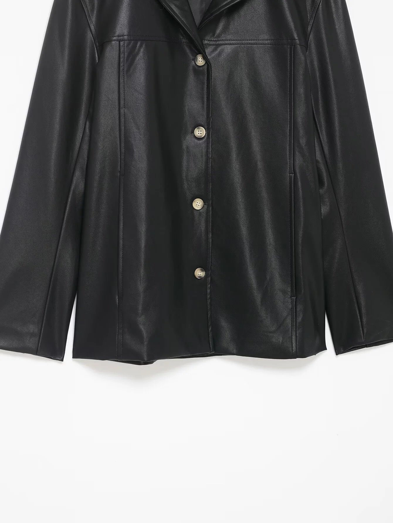 سترة نسائية شتوية جديدة لعام 2025 عصرية وبسيطة ومتعددة الاستخدامات وطية صدر السترة وأكمام طويلة مطلية بالجلد الصناعي