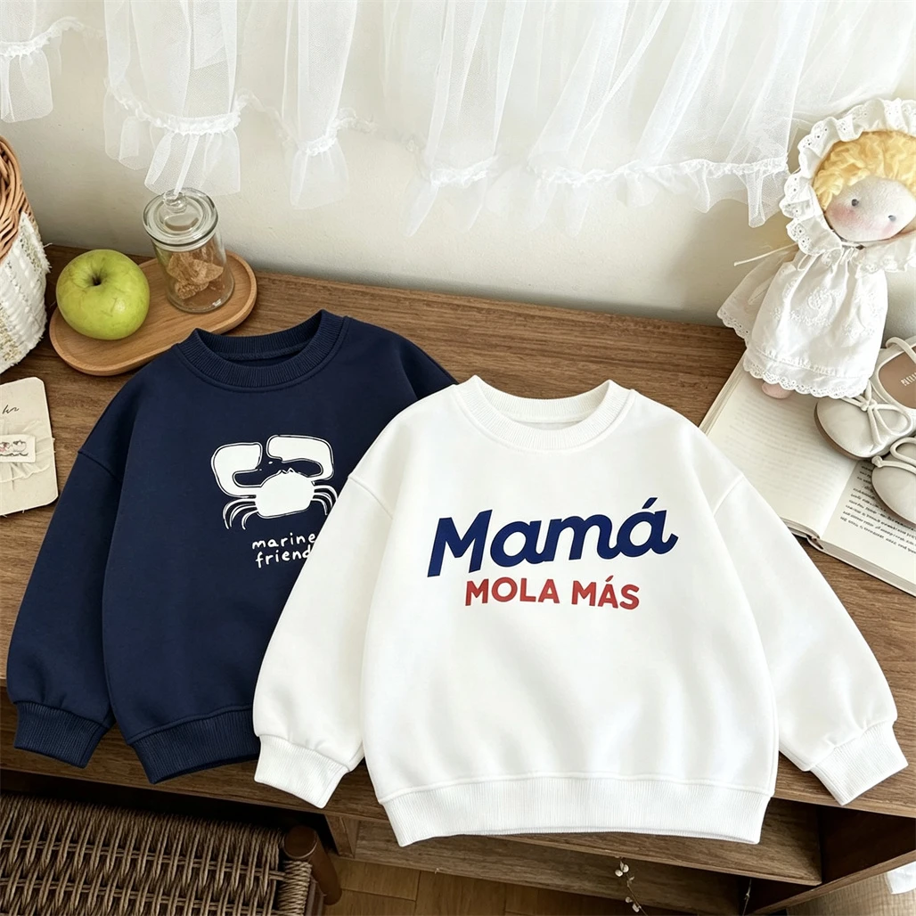 Letter Print Sweatshirts Loose Casual Sports Clothes Round Neck Pullovers Long-sleeved Hoodies 2026 Children's Autumn Wear