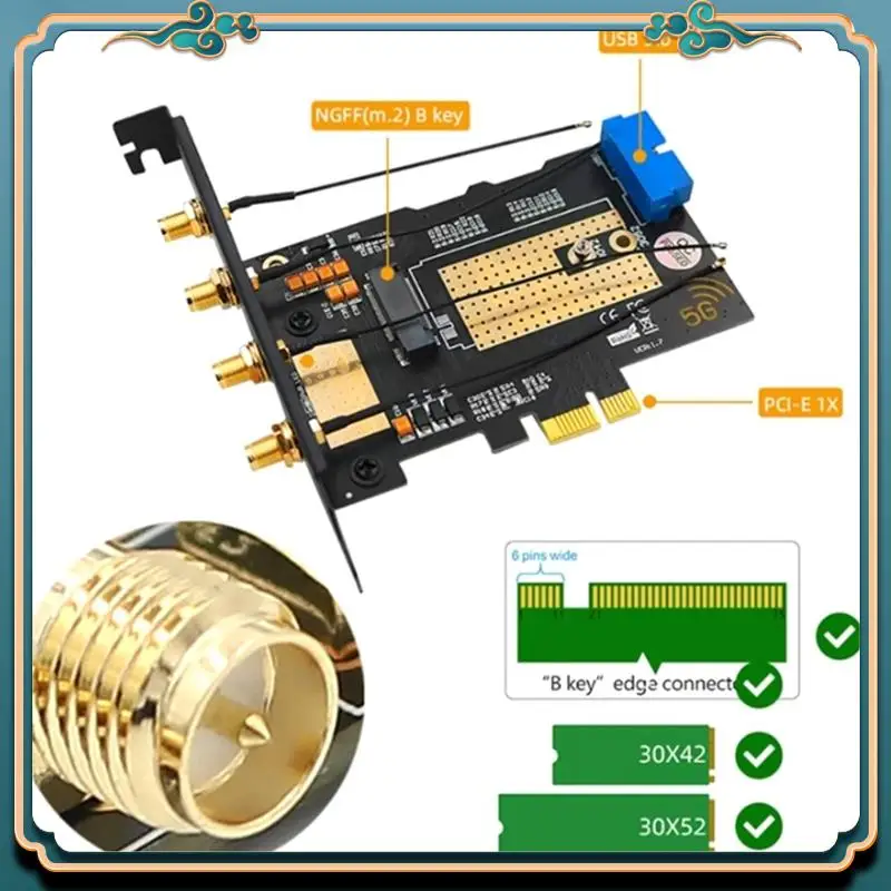 ABJG-M.2 Scheda adattatore scheda USB 3.0 e Pcie 5G Dual Bus 5G-WWAN chiave B, scheda adattatore desktop con 4 antenne Slot SIM Installazione semplice