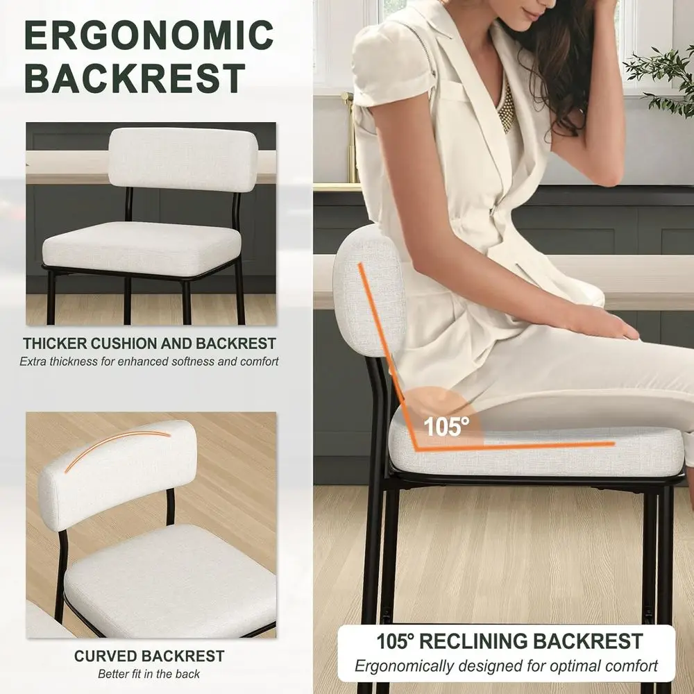 Juego de 4 taburetes de bar tapizados con altura de mostrador, tela beige, sillas de metal para isla de cocina o comedor del siglo moderno