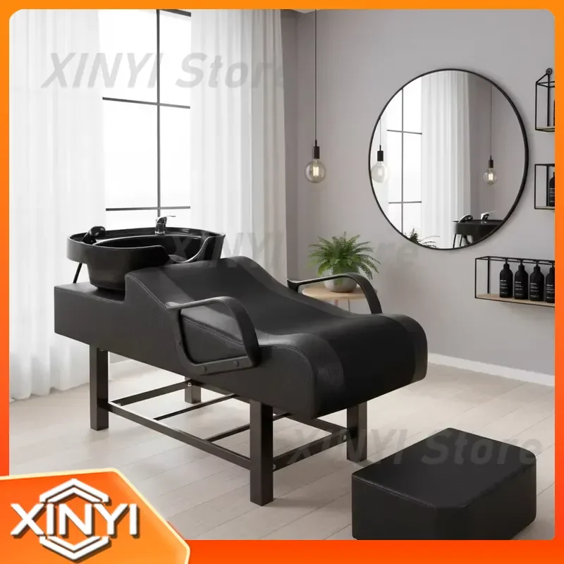 Professional Shampoo Bed for Hair Salon Chair Semi-Reclining Backwash Unit with Plastic Basin Foot Pedal Modern Spa Furniture