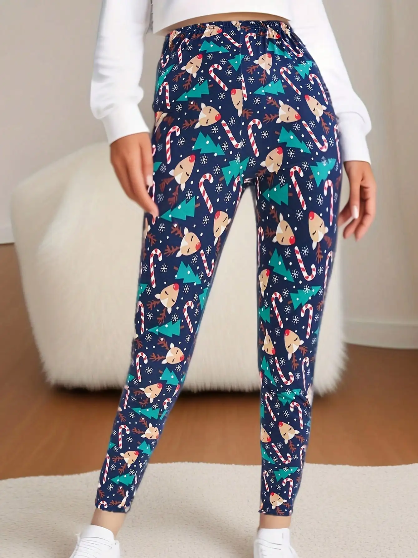 Legging elástico con estampado de ciervo cepillado, serie navideña, pantalones pitillo sexys elásticos ajustados para deportes y Fitness