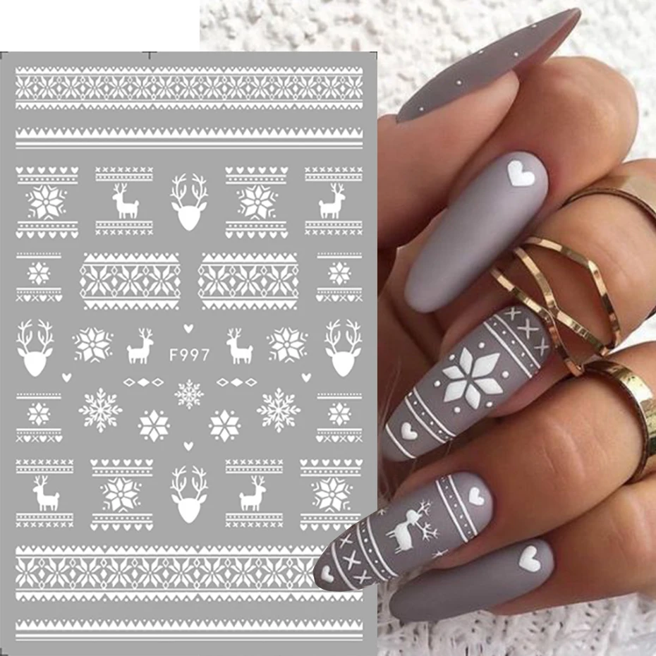 2pcs Reflective Snowflake Nail Sticker Winter White Sweater Star Dancer Christmas Tree Foil 3D Xmas New Year Slider Tips