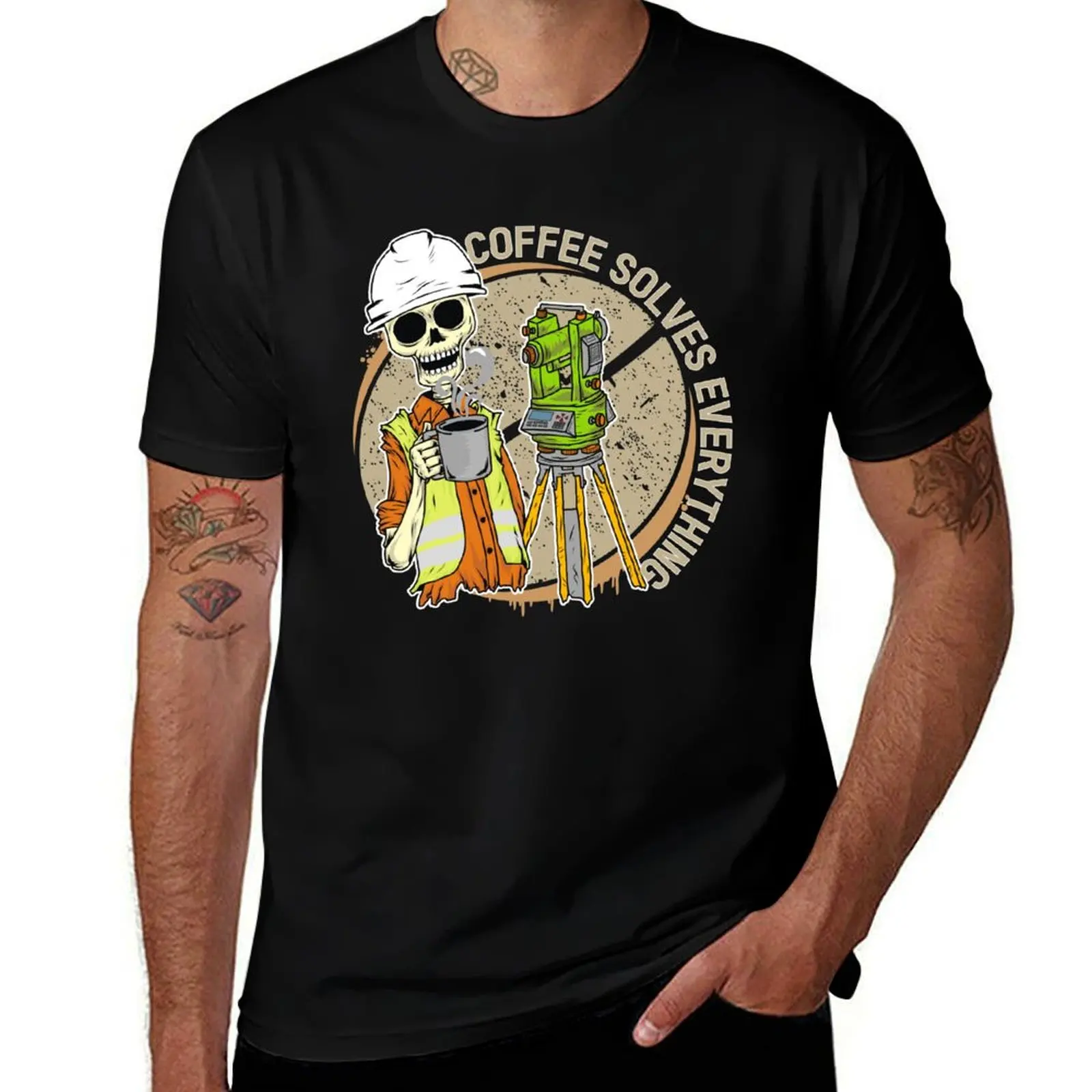 COFFEE SOLVES EVERYTHING T-Shirt Basic Short Sleeve for Men T-Shirt