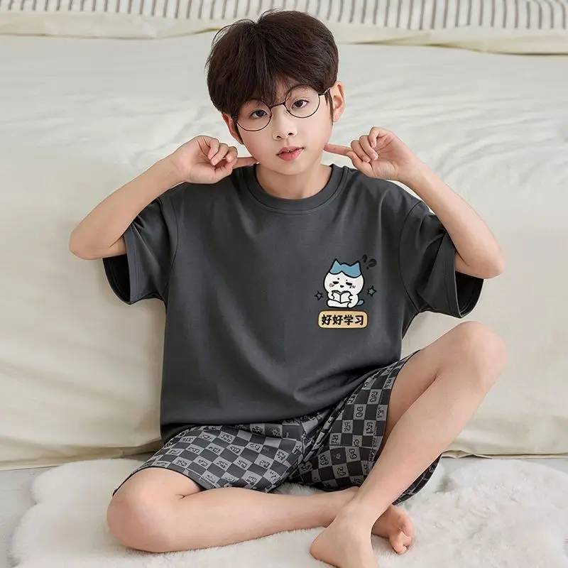 Anime Usag Hachiware Summer Thin Cotton Pajamas Round Boys Girls' Pajamas Cute Cartoon Pattern Household Clothes Student Clothes