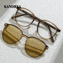 KANDREA Round Fashion Magnetic Sunglasses Women Clip 2 IN 1 Optical Myopia Eyeglasses Men Polarized Prescription Glasses 8172