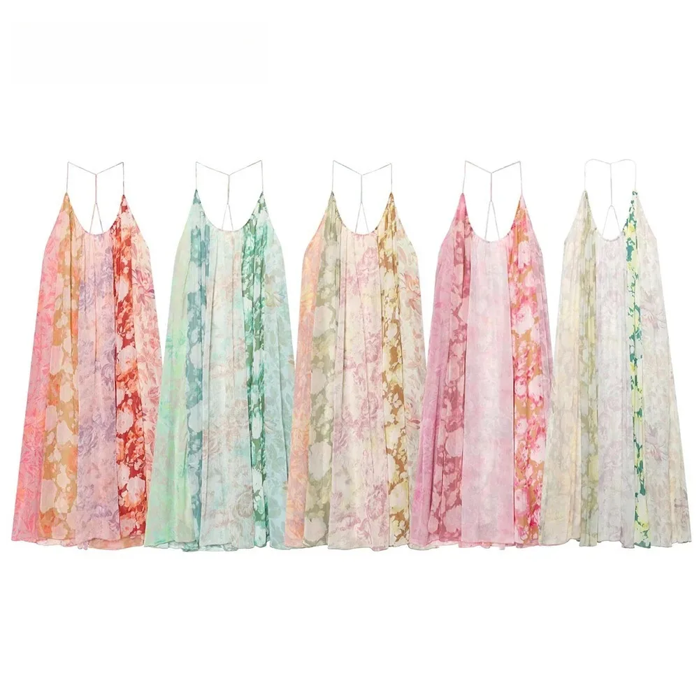 KONDALA Chic Holiday Beach Sexy Cami Donna Abito Moda 2025 Estate Stampa Flora Abito lungo Patchwork Party Pieghettato Y2K Abiti
