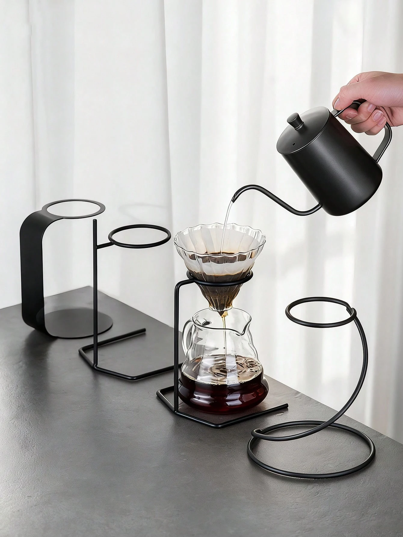1pc Hand stand Vintage coffee hand pot Metal stand Drip glass filter cup holder universal