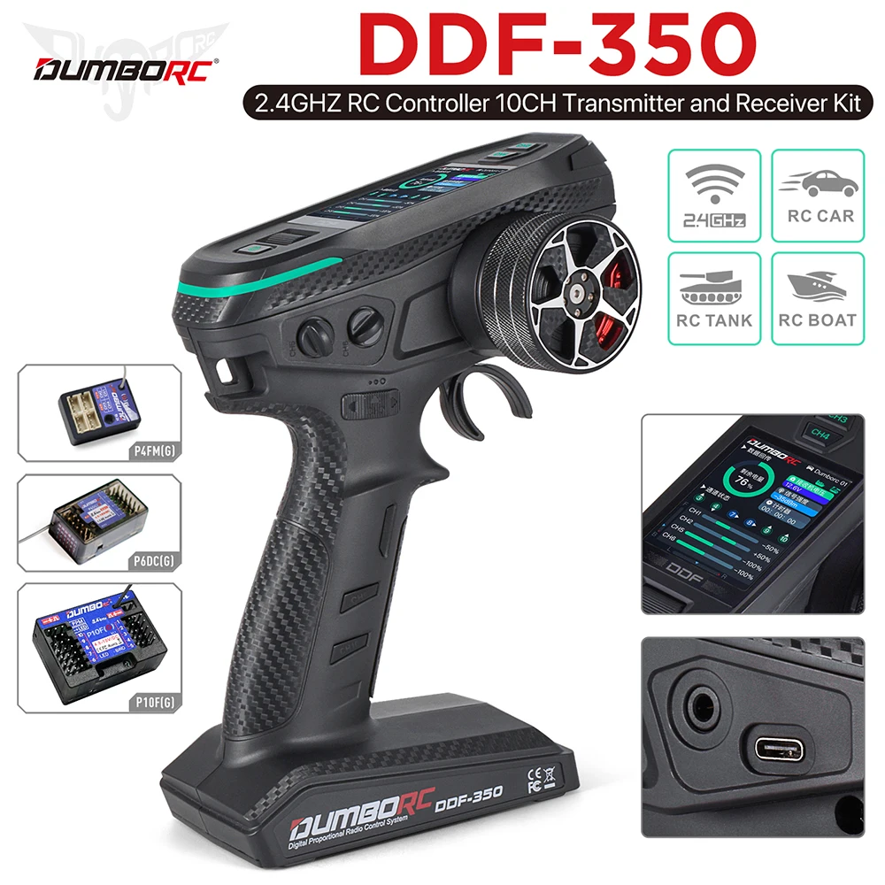 DUMBORC DDF-350 transmetteur avec récepteur 2.4G 10CH télécommande Radio numérique pour voiture RC bateau réservoir LCD système FHSS