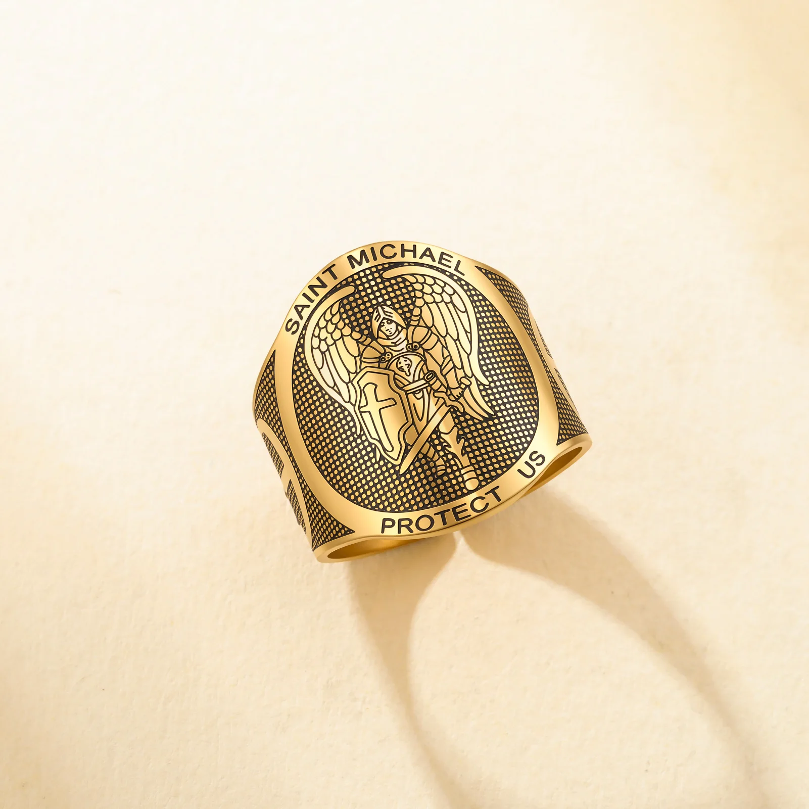 1PC Retro Archangel Saint Michael Ring Stainless Steel Adjustable Ring Religious Talisman Jewelry Gift