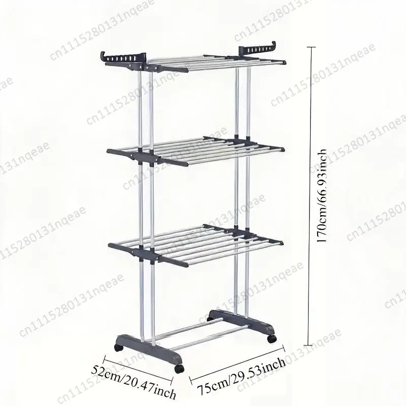 Four-layer Folding Vertical Drying Rack, Oversized with Wheels, Clothing Drying Rack, Balcony, Household Storage