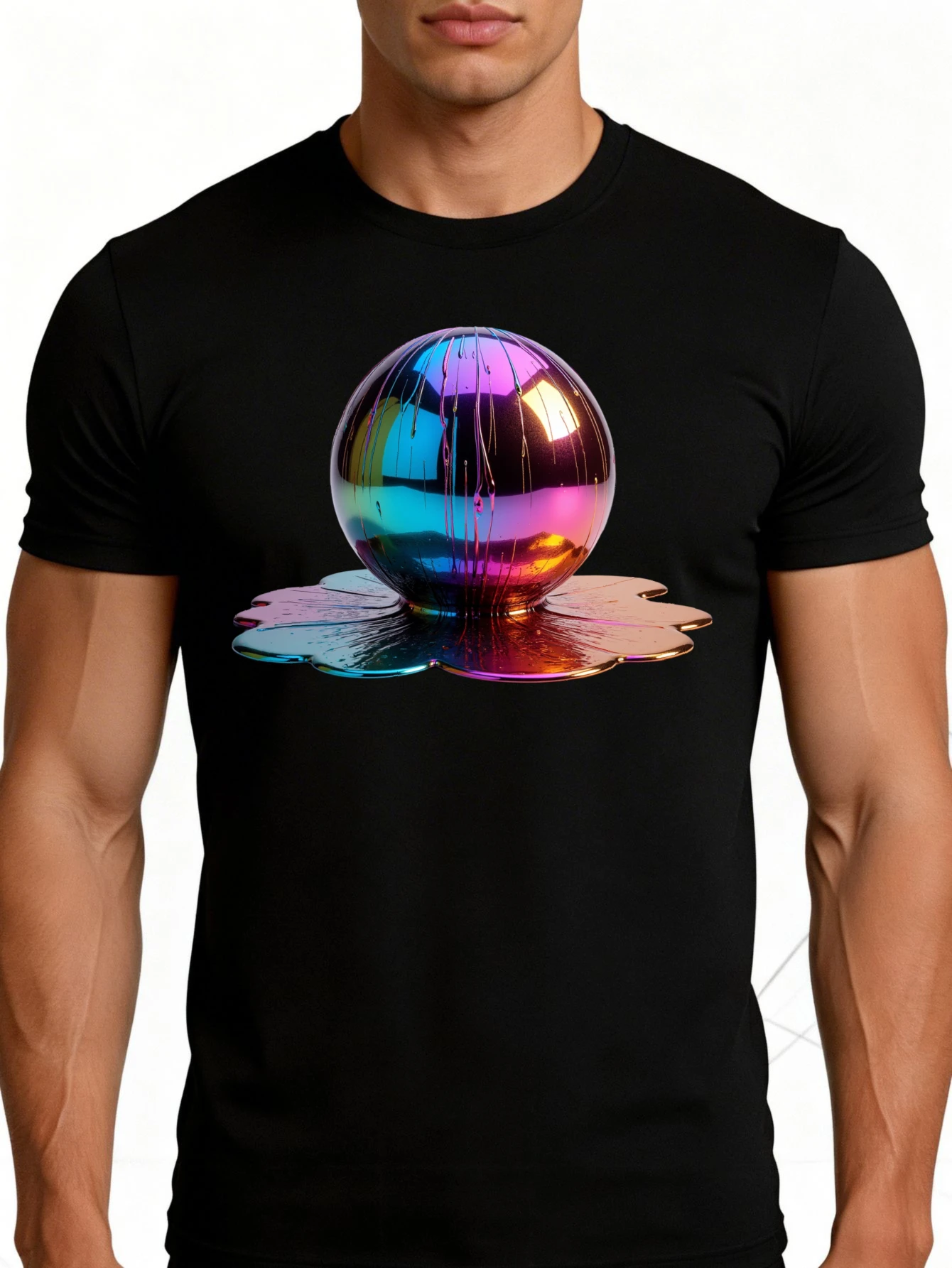Men's Graphic T-Shirt - Breathable, Soft, Lightweight - Rainbow Ball Reflective Art Design - Vintage Fun Graphic Casual Short Sleeve Summer Top, a Great Gift for Him