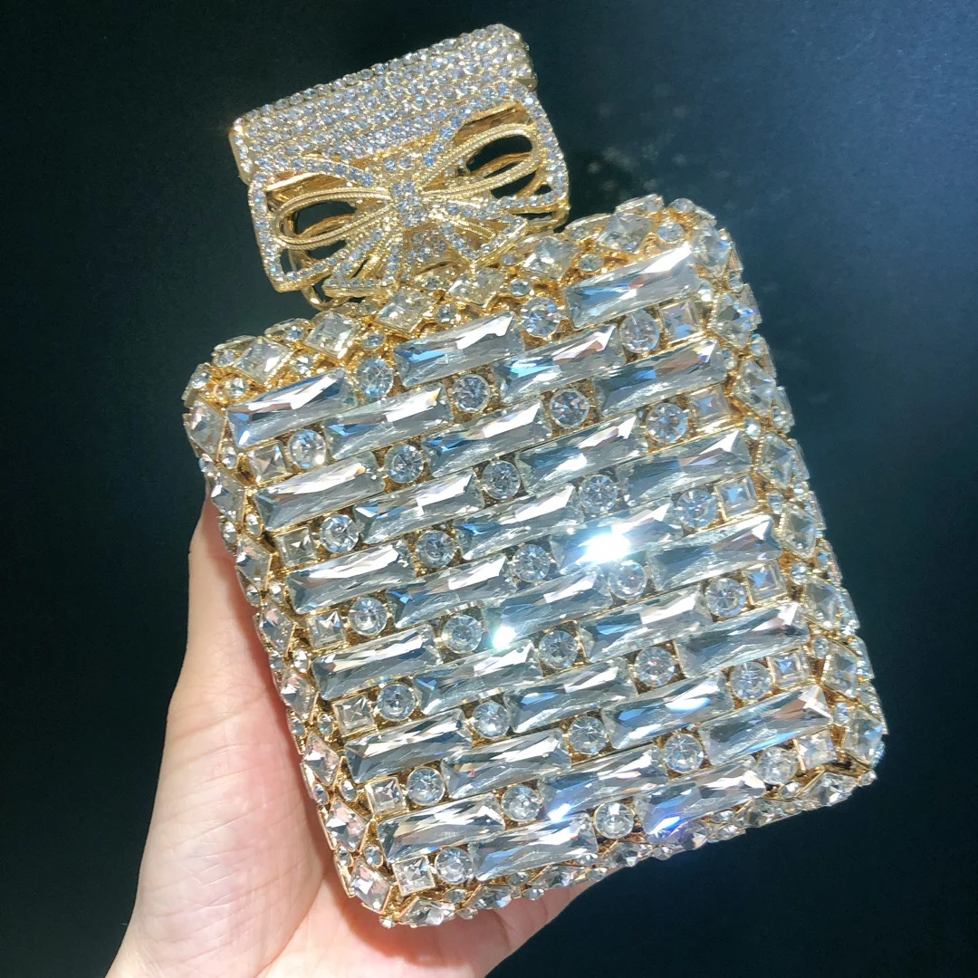 Famous Perfume Bottle Luxury Stone Bags Crystal Women Evening Clutch Wedding Party Bags Stylish Rhinestone  Handbags Bling Bag