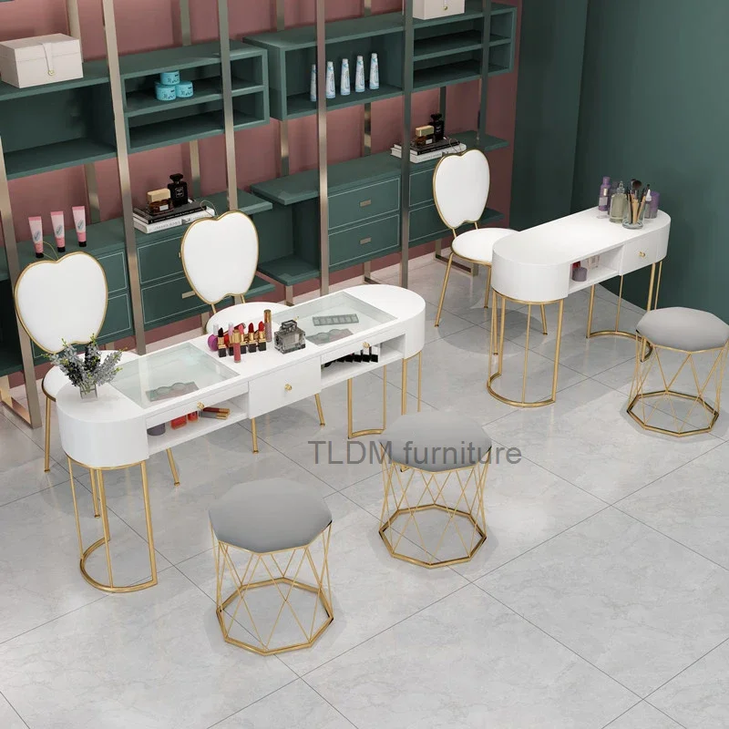 Table de manucure nordique simple et double, table de manucure professionnelle, ensemble de chaises, design minimaliste moderne, salon de manucure