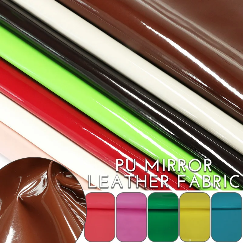 1m Bright Soft Vinyl PU Leather Fabric High Elastic Shiny Glossy Fabric for DIY Sewing Dress Skinny Pants Upholstery Material