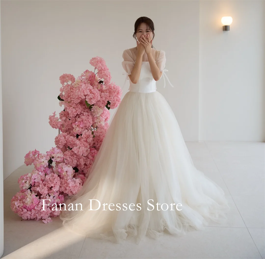 

FANAN Square Neck Korea A-Line Wedding Dresses 웨딩드레스 Tulle Ivory Lace-up Organza Sleeve Customized Pretty Bride Gowns Plus Size