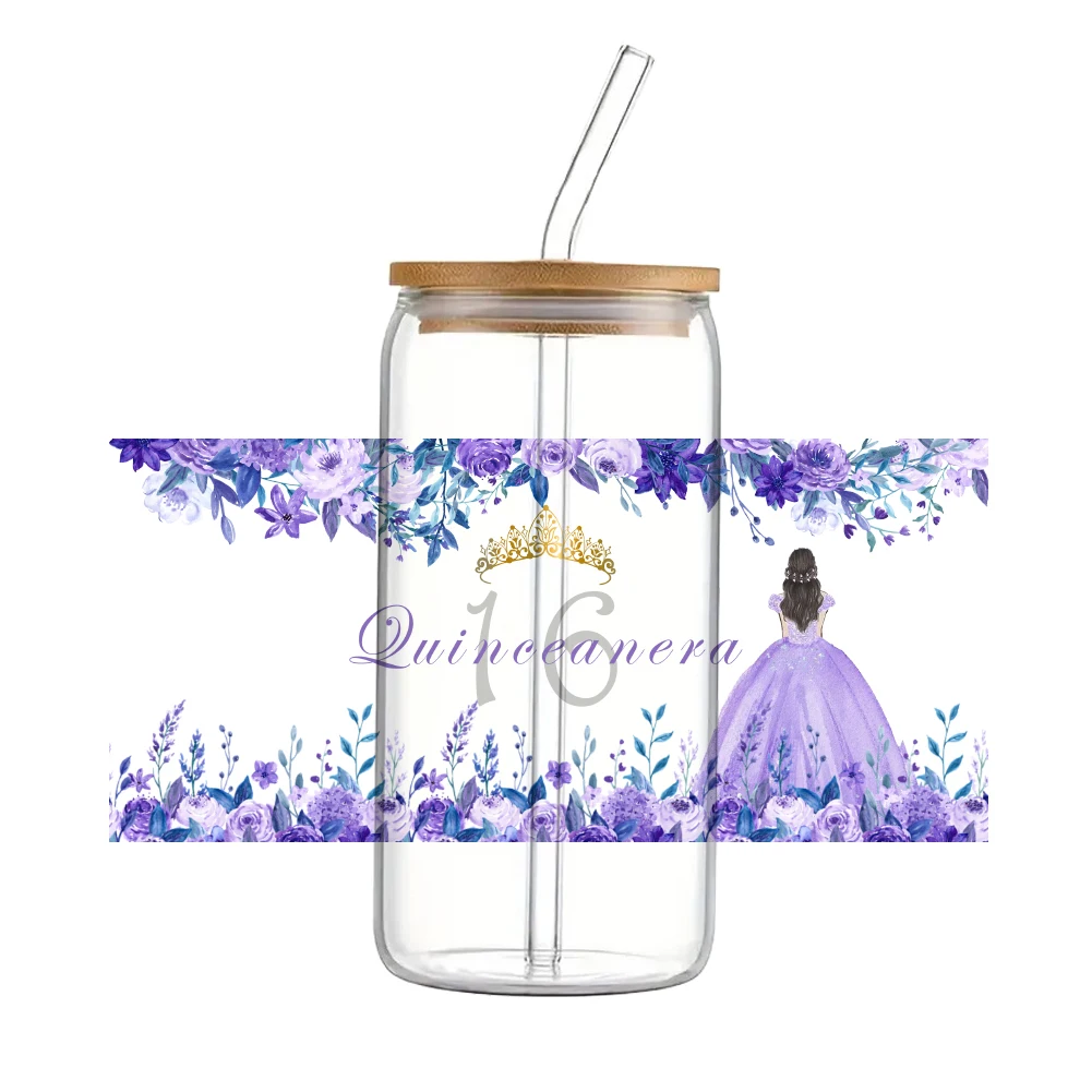 16 compleanno quinceanera per Libbey 16oz Can Glass 3D Waterproof UV DTF Coffee Can Wrap Libbey Glass Wrap