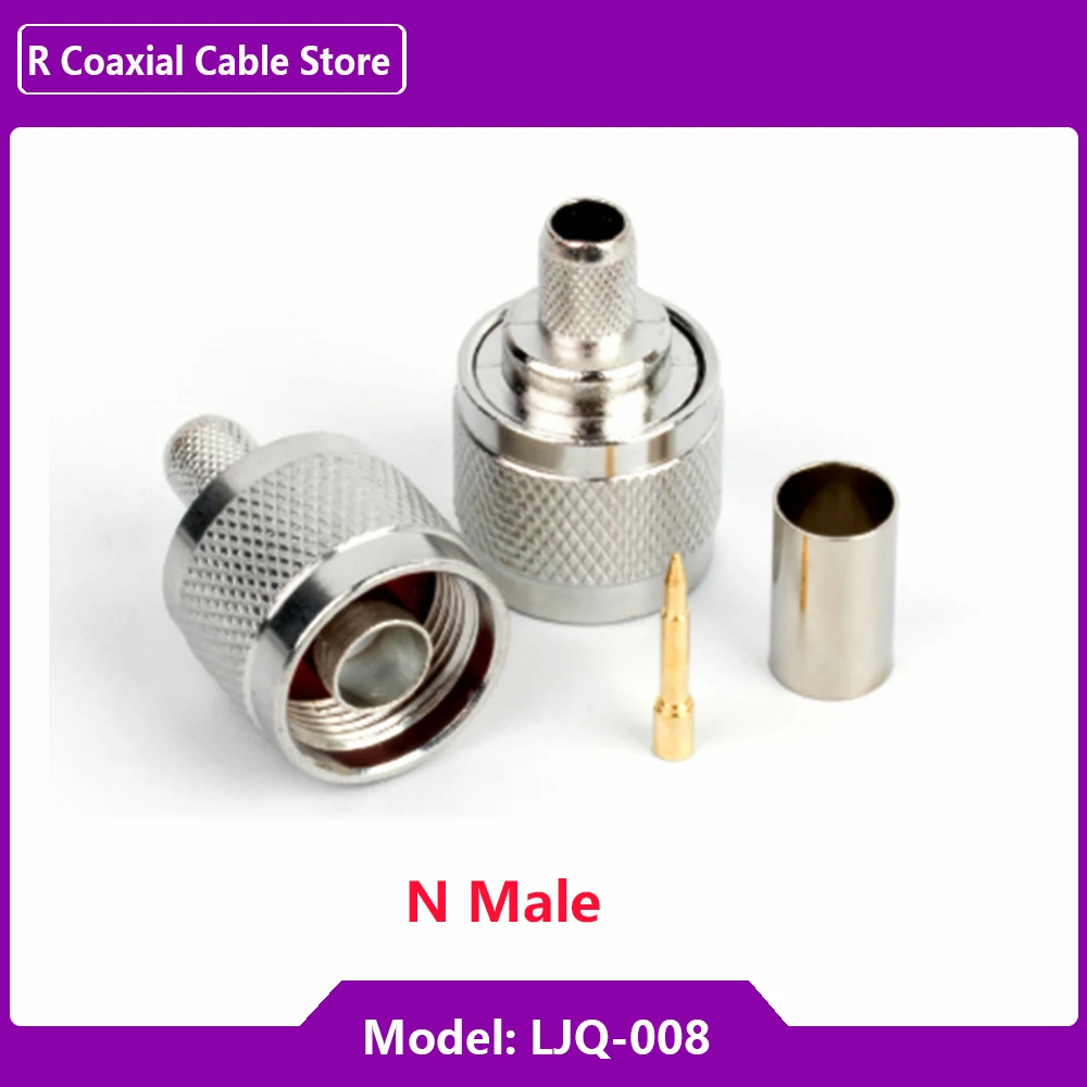 2PCS N Male Female RF Coaxial Connector Crimp 50-5 Feeder LMR300 5D-FB Cable And 50-3 RG58 Cable LMR195 Cable 50-4 LMR240 50Ohm