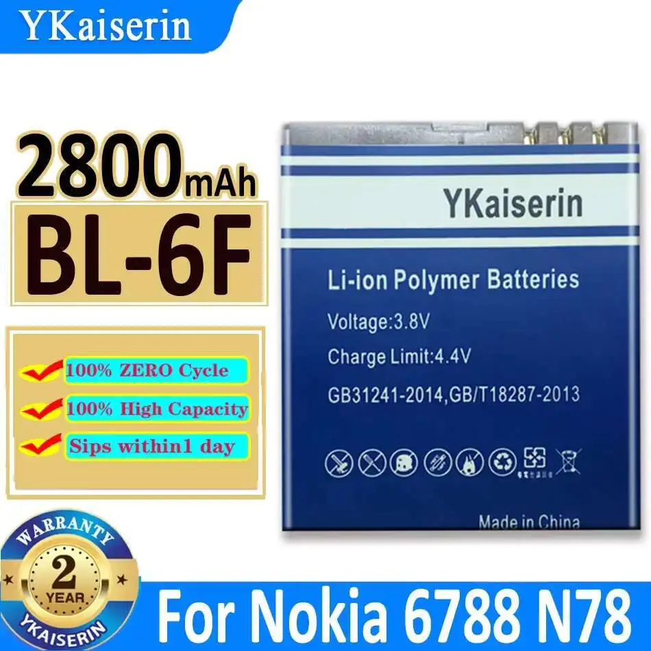 

2800mAh YKaiserin Battery BL-6F For Nokia 6788 N78 N79 N95 6788 6788I BL6F Bateria